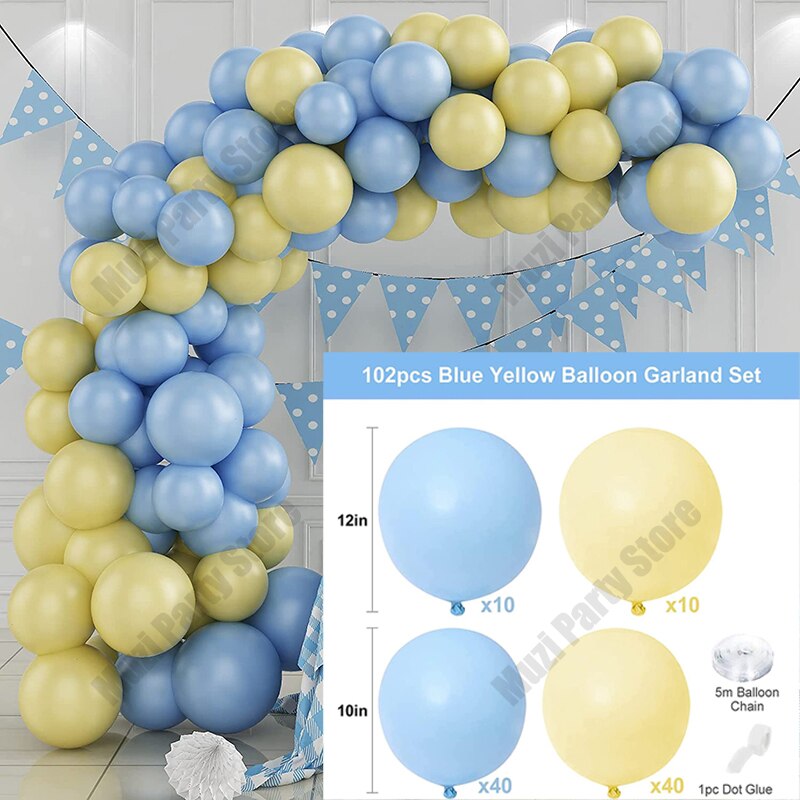 121Pcs Macaron Blue White Silver Balloons Garland Arch Kit Silver 4D Foil Balloons for Baby Shower Wedding Birthday Party Decor