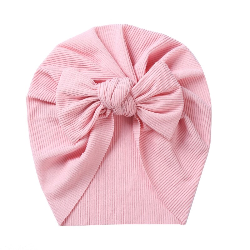 1Pc Baby Girl Turban Bow Hats Breathable Hat Headdress w/ Pure Color Comfort Beanie Skin Friendly Hand Wash Newborn Head