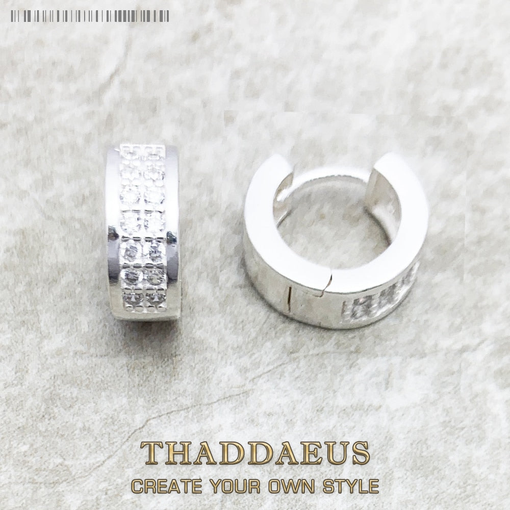 Creole White Stone Hinged Hoop Earrings Gift In 925 Sterling Silver,Europe Style Glam Trendy Fashion Fine Jewerly For Women