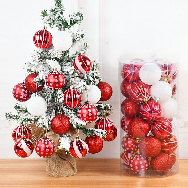 30Pcs 6cm Christmas Tree Balls Ornament Red White Hanging Pendant Christmas Decorations For Home 2022 Navidad New Year 2023 Gift