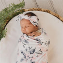 hibobi Floral Knitted Pure Cotton Swaddle Wrapper &amp; Newborn Hat With Hairband Set Baby Blankets Newborn