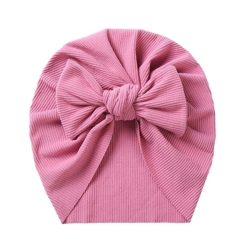 1Pc Baby Girl Turban Bow Hats Breathable Hat Headdress w/ Pure Color Comfort Beanie Skin Friendly Hand Wash Newborn Head