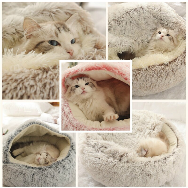 Pet Dog Cat Bed Round Plush Cats Warm Beds House Soft Sleeping Sofa Long Plushed for Small Medium Dogs Nest Cave Cushion Mats