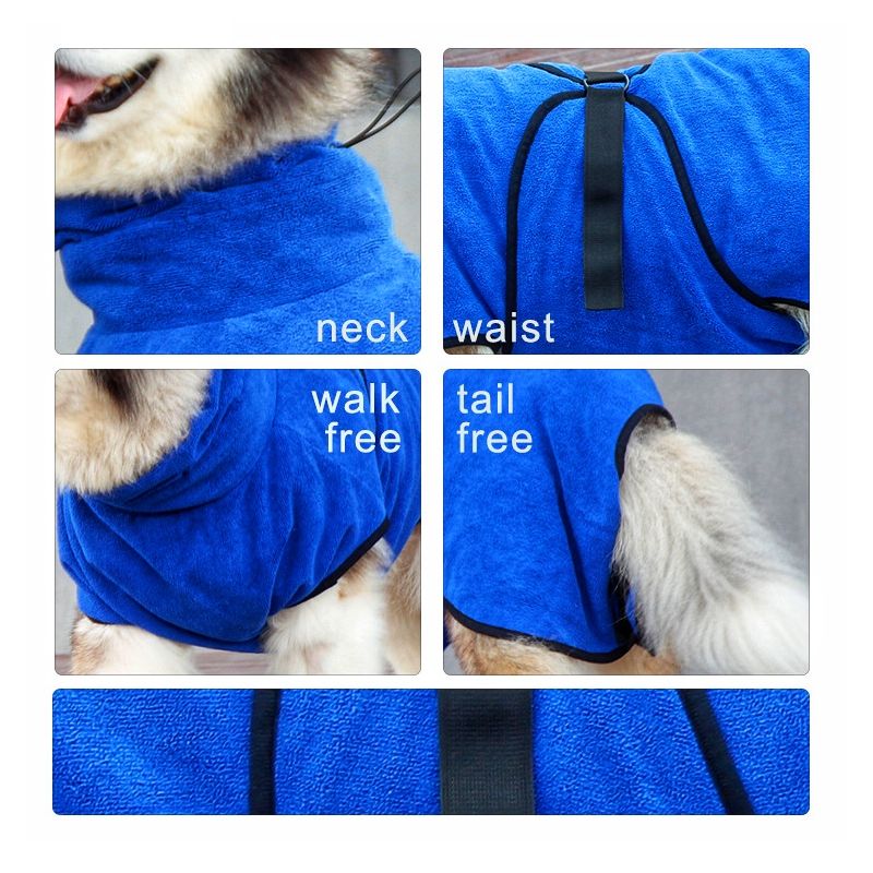 Super Absorbent Pet Bathrobe Quick-Drying Microfiber Thick Towel with Adjustable Strap Design for Dogs and Cats Bathing - anconmall