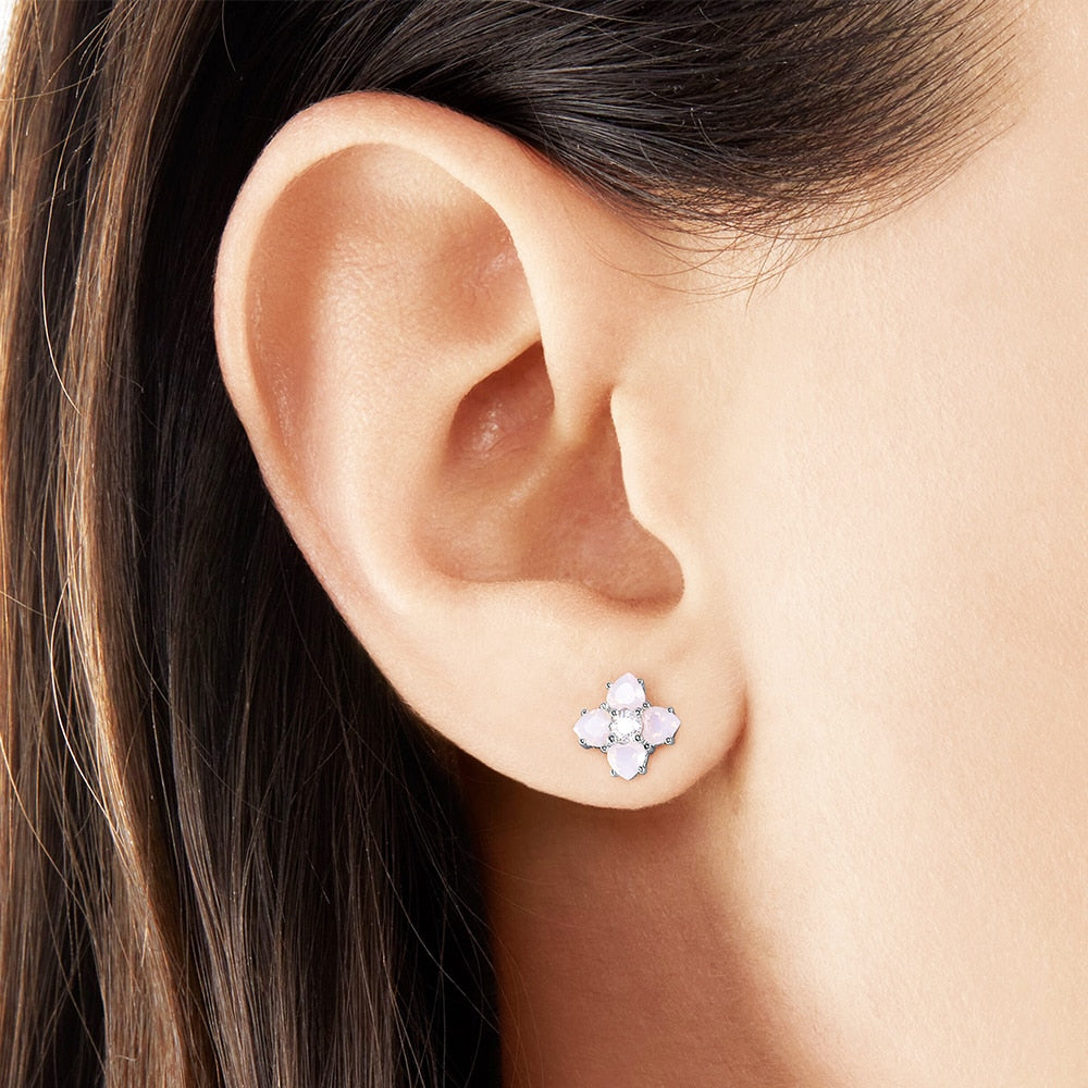 Ear Studs Flower Colourful Stones,Europe Style Fine Jewelry For Women,2022 Brand New Romantic Gift In 925 Sterling Silver