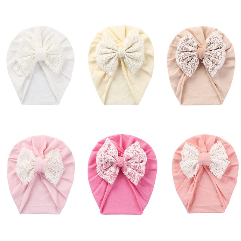 Baby Girl Turban Bow Hats Breathable Hat Headdress w/ Pure Color Comfort Beanie Skin Friendly Hand Wash Newborn Head