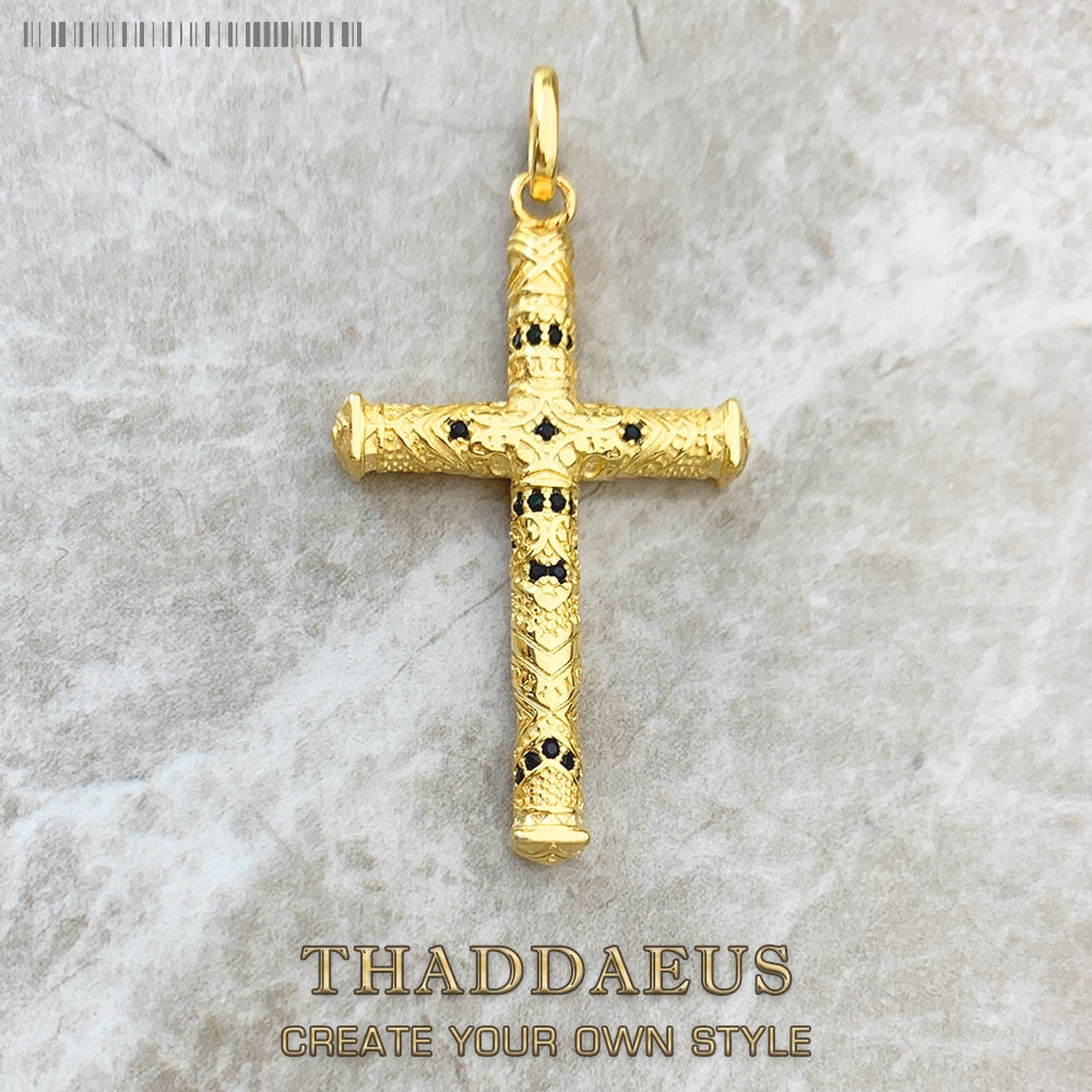 Pendant Elaborate Design Cross Golden New Fine Jewelry Ethnic Pure 925 Sterling Silver Gift For Woman & Men