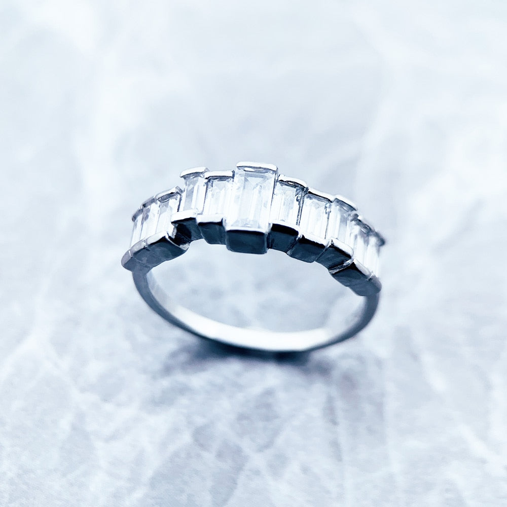 Ring White Stones Baguette Cut Europe Style Glam Fine Jewelry For Women,2022 Brand New Gift In 925 Sterling Silver