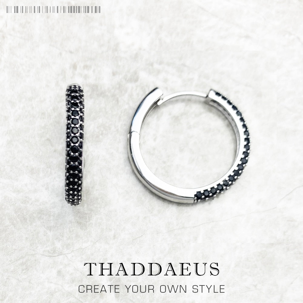 Hinged Hoop Creole Black Pave Earrings Europe Vintage Glam Fine Jewerly For Women Men Gift In 925 Sterling Silver