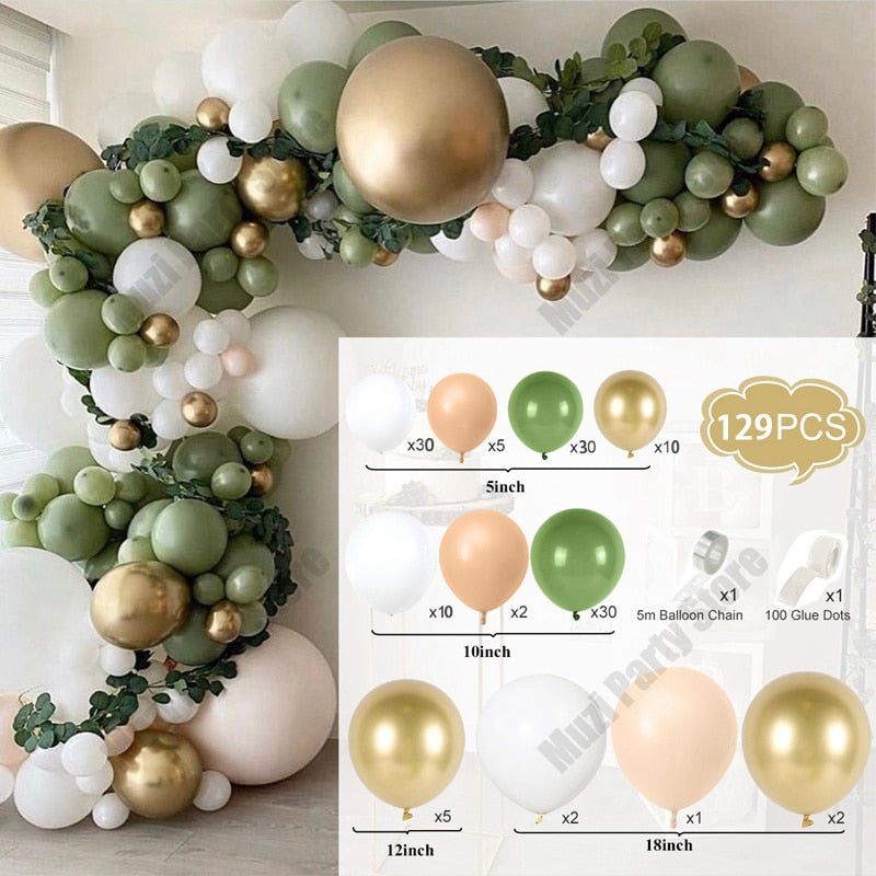 Retro Green Balloon Garland Arch Kit Wedding Birthday Balloons Decoration Party Balloons For Baby Shower Decor - anconmall