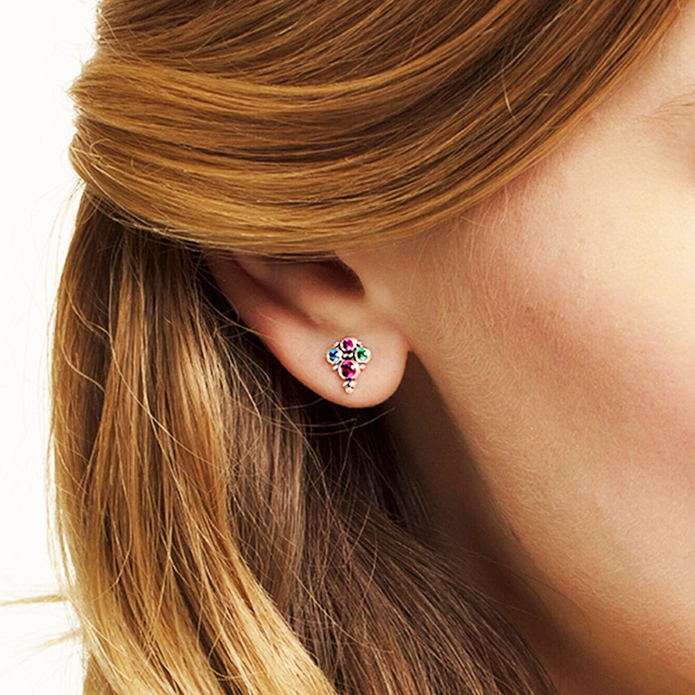 Royalty Colourful Stones Stud Earrings Europe Style Fashion Jewerly For Women Girls Gift In 925 Sterling Silver