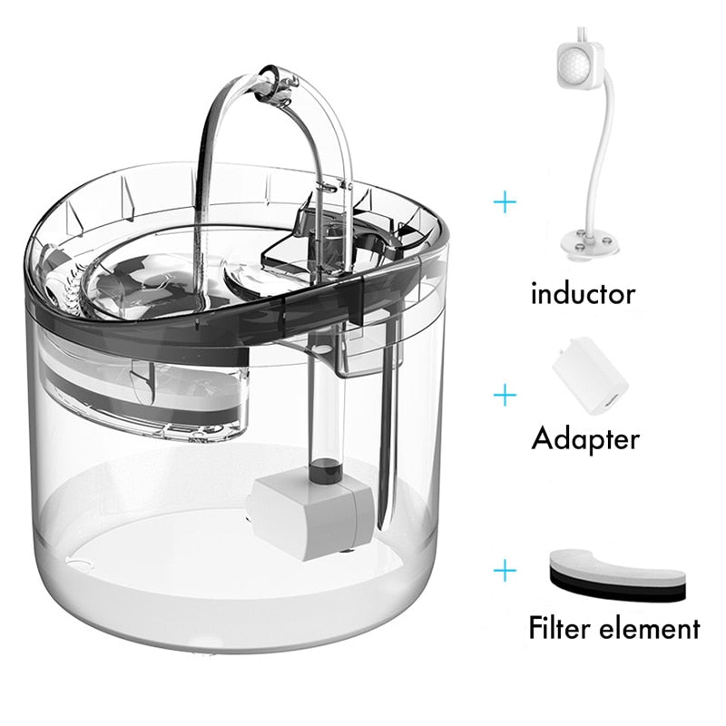 1.8L Automatic Cat Water Fountain with Faucet Dog Water Dispenser Transparent Drinker Pet Drinking Feeder Bowl with Filters