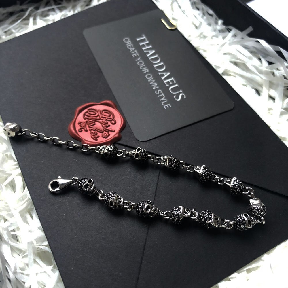 Bracelet Black Stone Skulls Punk Jewelry Link Chain Gift For Women Men