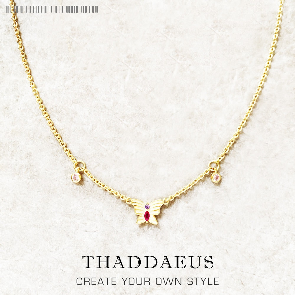 Butterfly Gold Necklace Link Chain Fine Jewelry Europe 925 Stering Silver 2022 Brand New Vintage Gift For Women