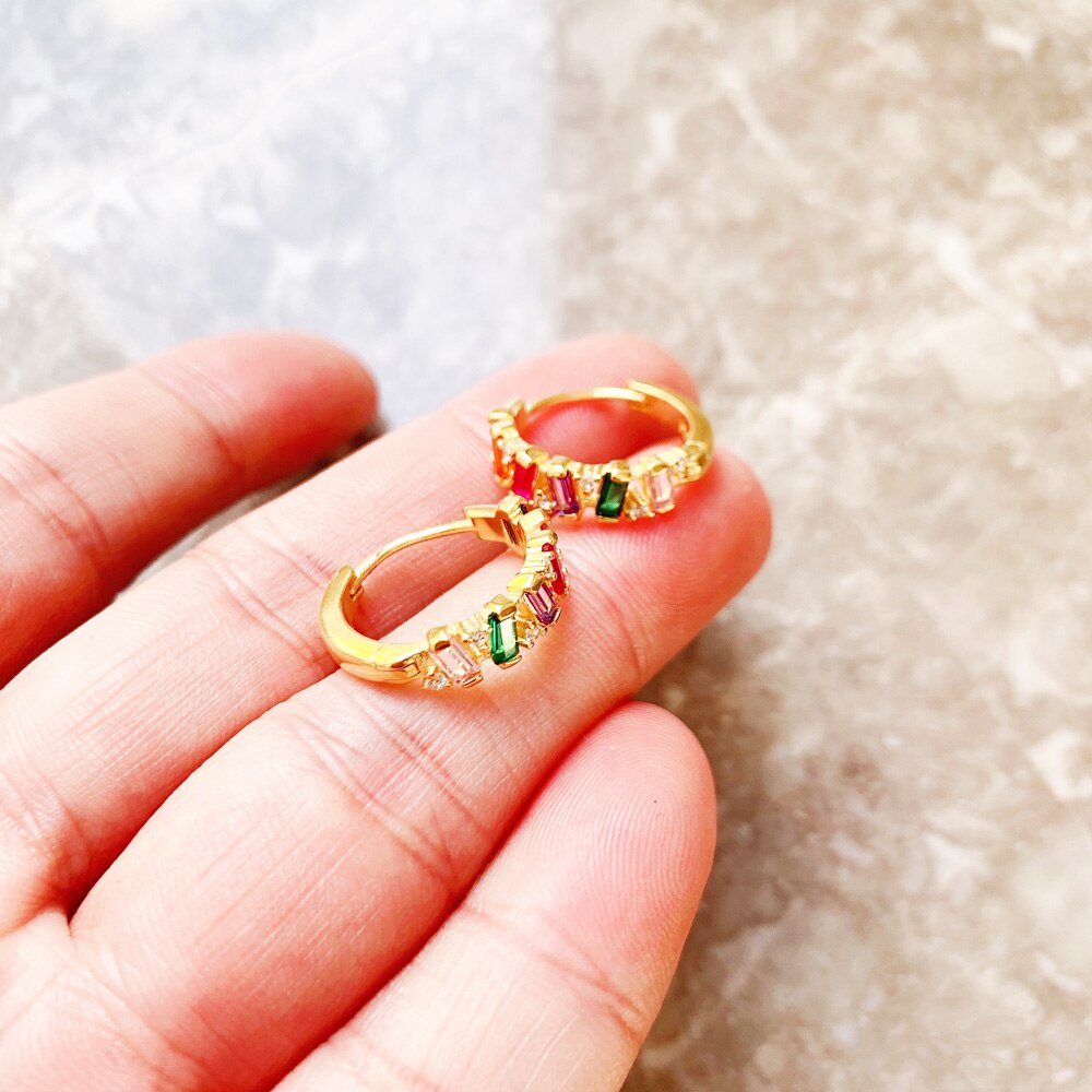 Hoop Earring Golden Colourful Stones Europe Style Glam Fine Jewerly For Women New Bohemia Gift In 925 Sterling Silver