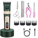 Professional Pet Dog Grooming Hair Clipper 4-Speed Quiet Electric Trimmer Pet Haircut Rechargeable Stand Base Cordless Kit - anconmall