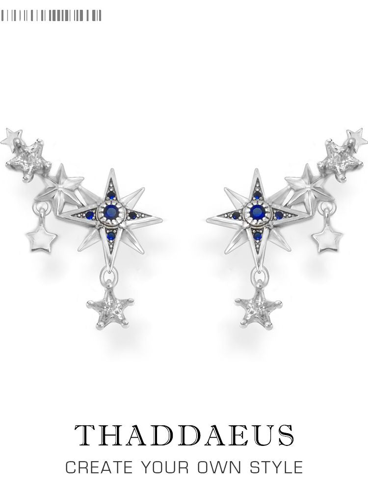 Ear Climber Royalty Stars Lucky Gift For Women Summer New Bohemia Fine Jewelry Earrings In 925 Sterling Silver
