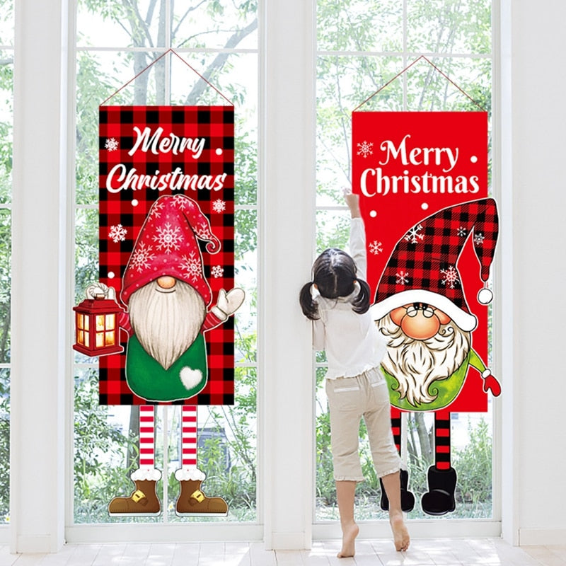 Christmas Door Hanging Banner Porch Santa Claus Faceless Doll Merry Christmas Flag Decorations For Home Navidad Ornament Pendant