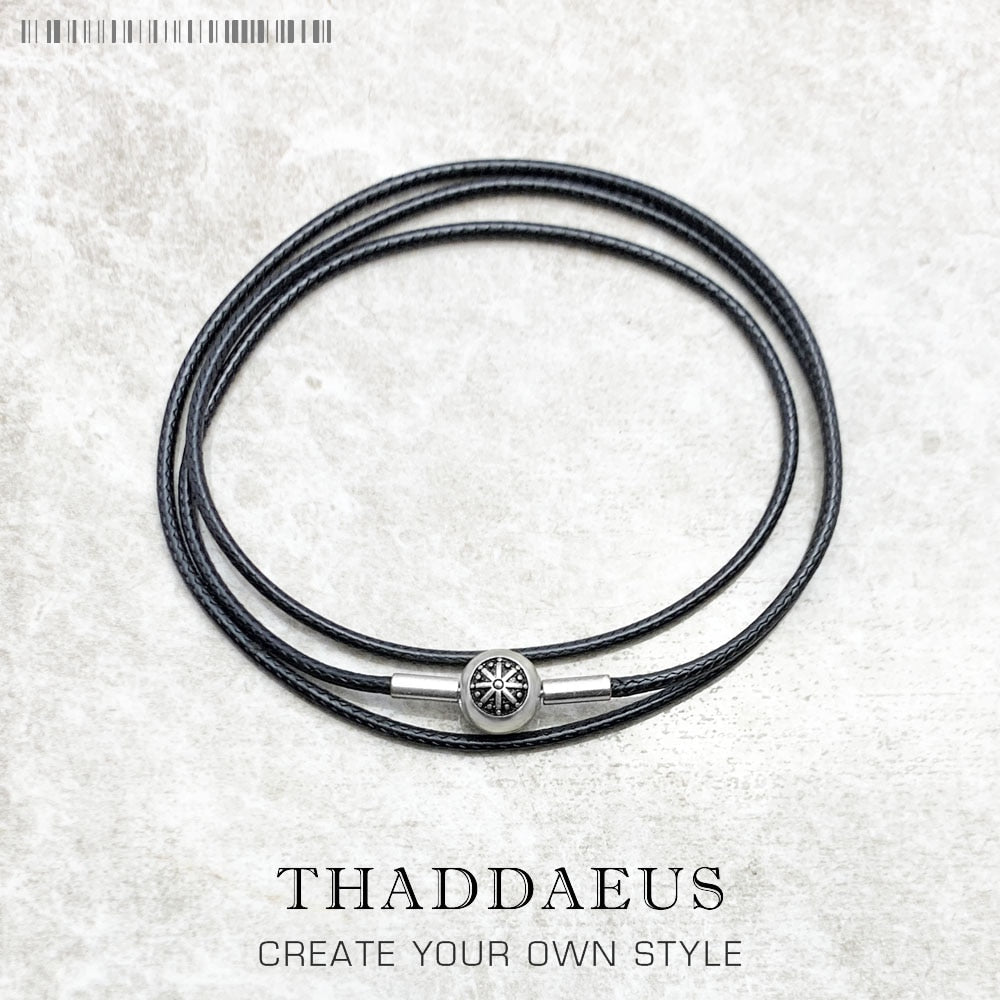 Waxed Cotton Black Basic Necklace,Strand Fashion Jewelry Europe Style Rebel 925 Sterling Silver Gift For Men Women Friend