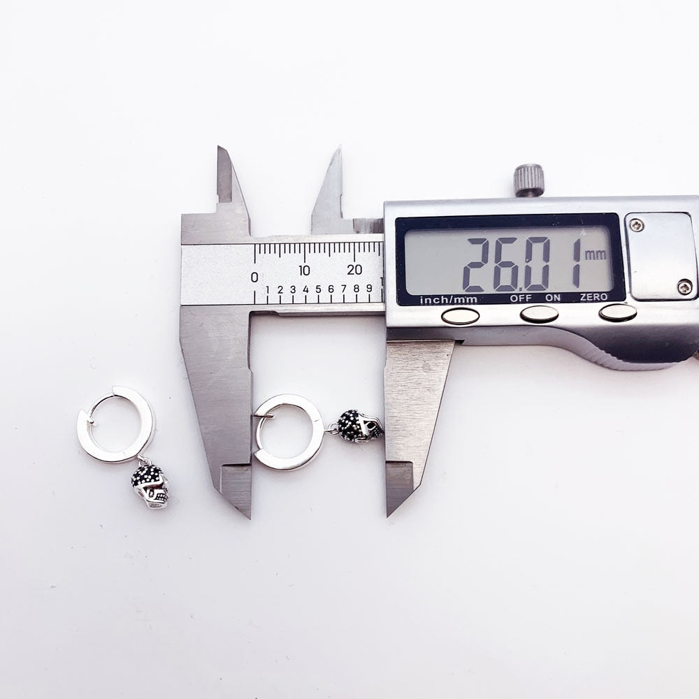 Hinged Hoop Earrings Skull Pave Gift In Real 925 Sterling Silver,Europe Style Rebel Punk Jewerly For Women Men