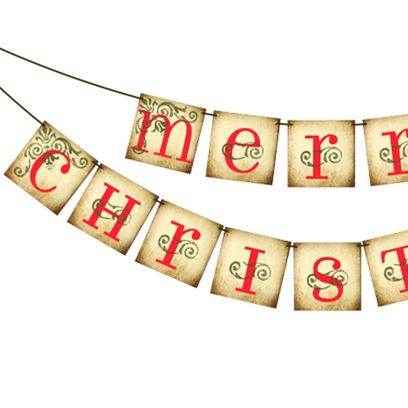 Merry Christmas Banner Garland Vintage Xmas Decorations for Home Indoor Navidad Natal Gift Fireplace Hanging Decor New Year 2023