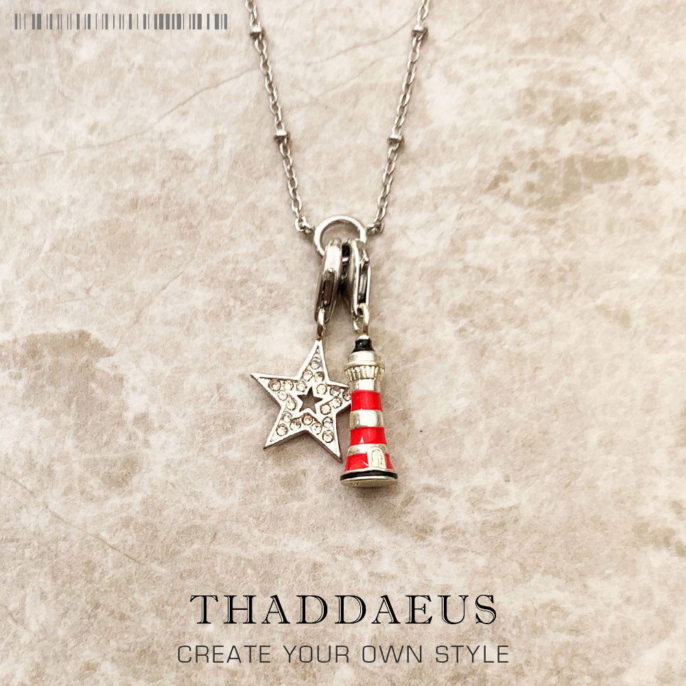 Charm Necklace Star &amp; Lighthouse,Summer  Fashion Jewelry Europe 925 Sterling Silver Bijoux Trendy Gift For Women