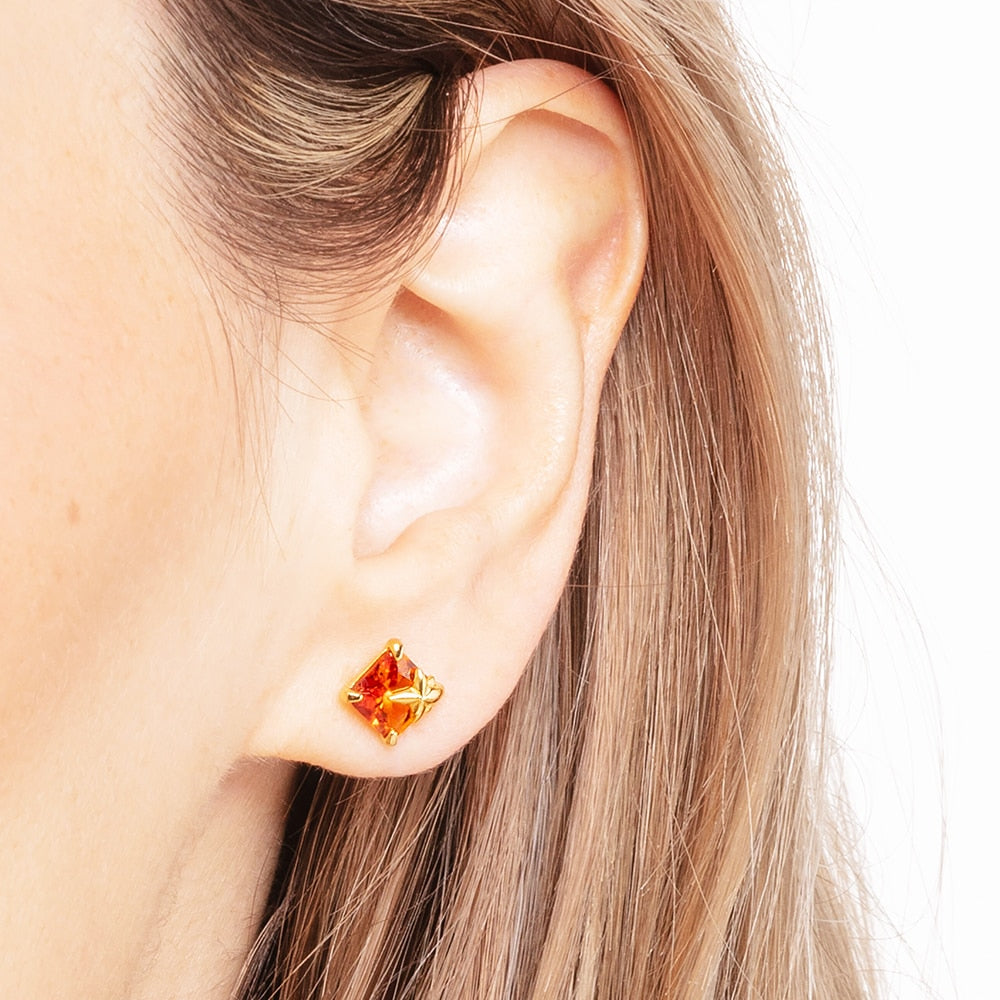 Ear Studs Orange Stone With Star,Europe Style Fine Jewerly For Women,2022 Summer Romantic Gift In 925 Sterling Silver