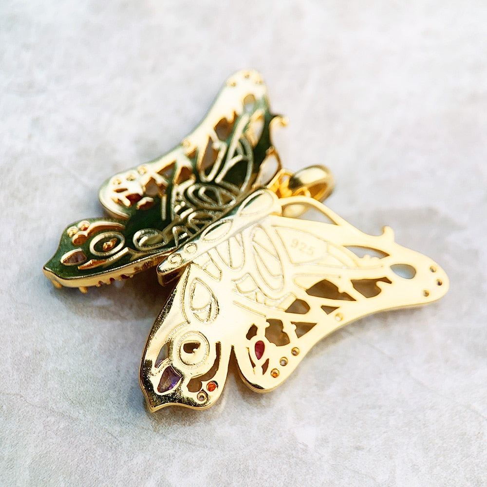 Detailed Golden Butterfly Pendant Brand New 925 Sterling Silver Jewelry Europe Accessorie Trendy Gift For Woman
