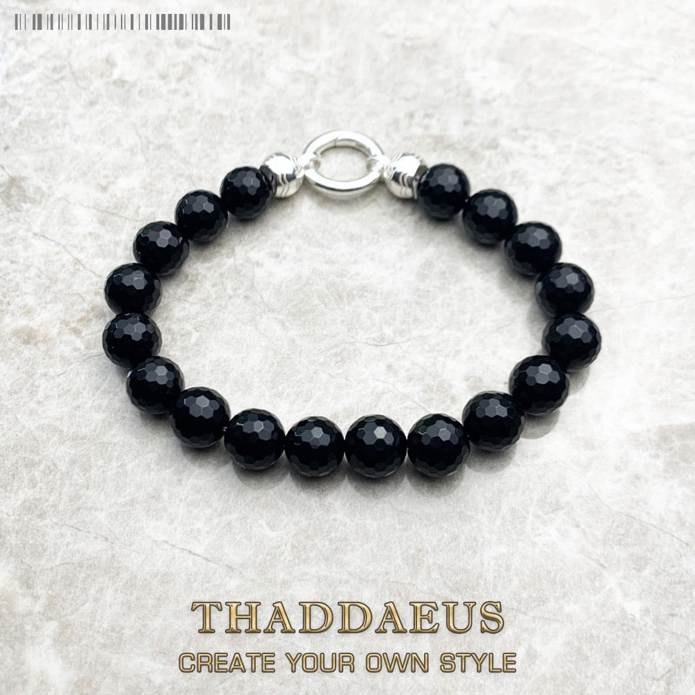 Faceted Onyx Black Beads Bracelets Summer Brand New Trendy Gift for Women in 925 Sterling Silver Fine Jewelry