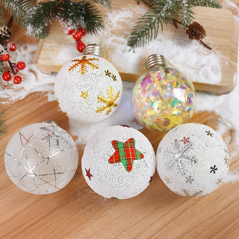 2023 LED Christmas Ball Lights Snowflake Elk Pattern Xmas Tree Hanging Pendant Ornaments Christmas Decorations for Home New Year