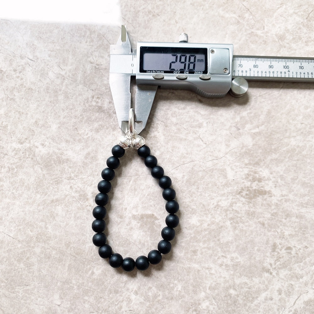 Beads Bracelet Matt Obsidian in Pure 925 Sterling Silver Vintage Gift For Women & Men