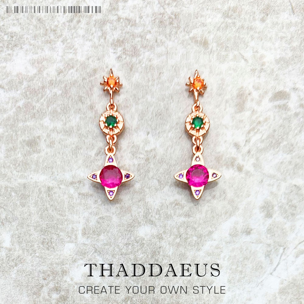 Earrings Colourful Lucky Symbols Playful Vintage Gift For Women High Quality Rose Gold Color 925 Sterling Silver Fine Jewelry