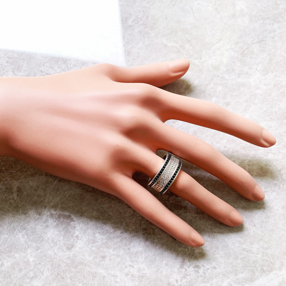 Black And White Ring,Europe Style Glam Fine Jewerly For Women Gift In 925 Sterling Silver