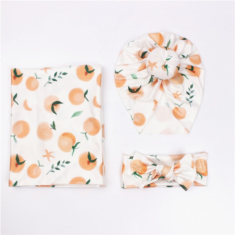 hibobi Floral Knitted Pure Cotton Swaddle Wrapper & Newborn Hat With Hairband Set Baby Blankets Newborn