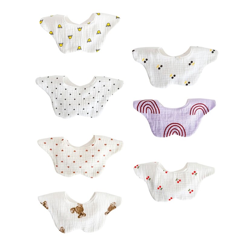 Cartoon Printed Baby Bib Round Petal Saliva Towel Comfortabel Cotton Breathable Apron Newborn 360 Degree Rotation Bandanas Burp