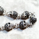 Skull Pave Link Chain Bracelet For Women Men Pure 925 Sterling Silver Punk Jewelry Party Gifts