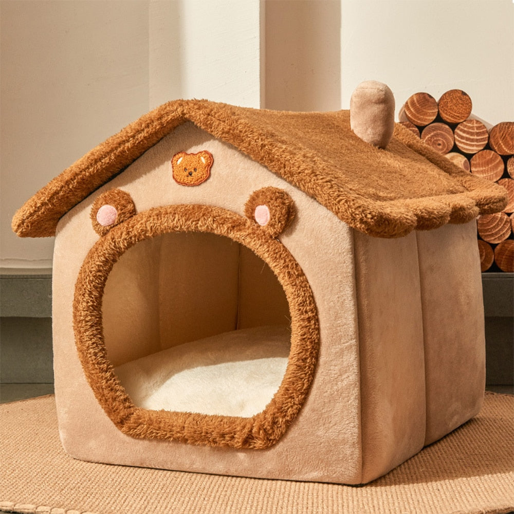 Dog house Cat Bed Warm Foldable House for Small Medium Dog Cat House Washable Tent Very Soft Small Dog Home Bag for Cats Beds - anconmall