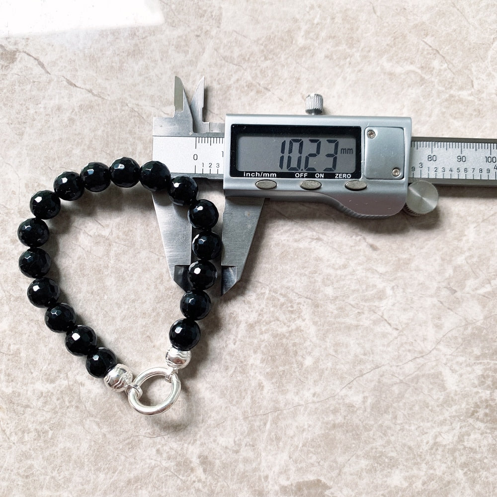 Faceted Onyx Black Beads Bracelets Summer Brand New Trendy Gift for Women in 925 Sterling Silver Fine Jewelry
