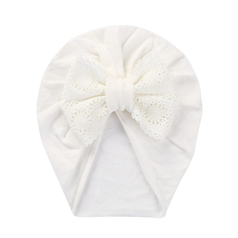 Baby Girl Turban Bow Hats Breathable Hat Headdress w/ Pure Color Comfort Beanie Skin Friendly Hand Wash Newborn Head