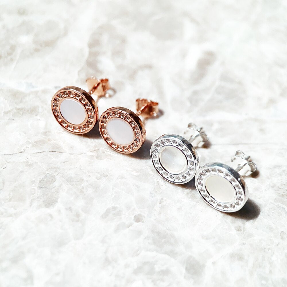 Round Shell Studs Earrings Romantic Pure 925 Sterling Silver Jewerly Gift For Women