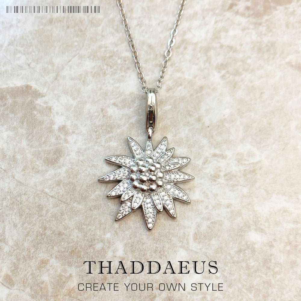 Necklace Edelweiss,2021 Winter Brand New Romantic Fine Jewelry Europe 925 Sterling Silver Bijoux Gift For Women