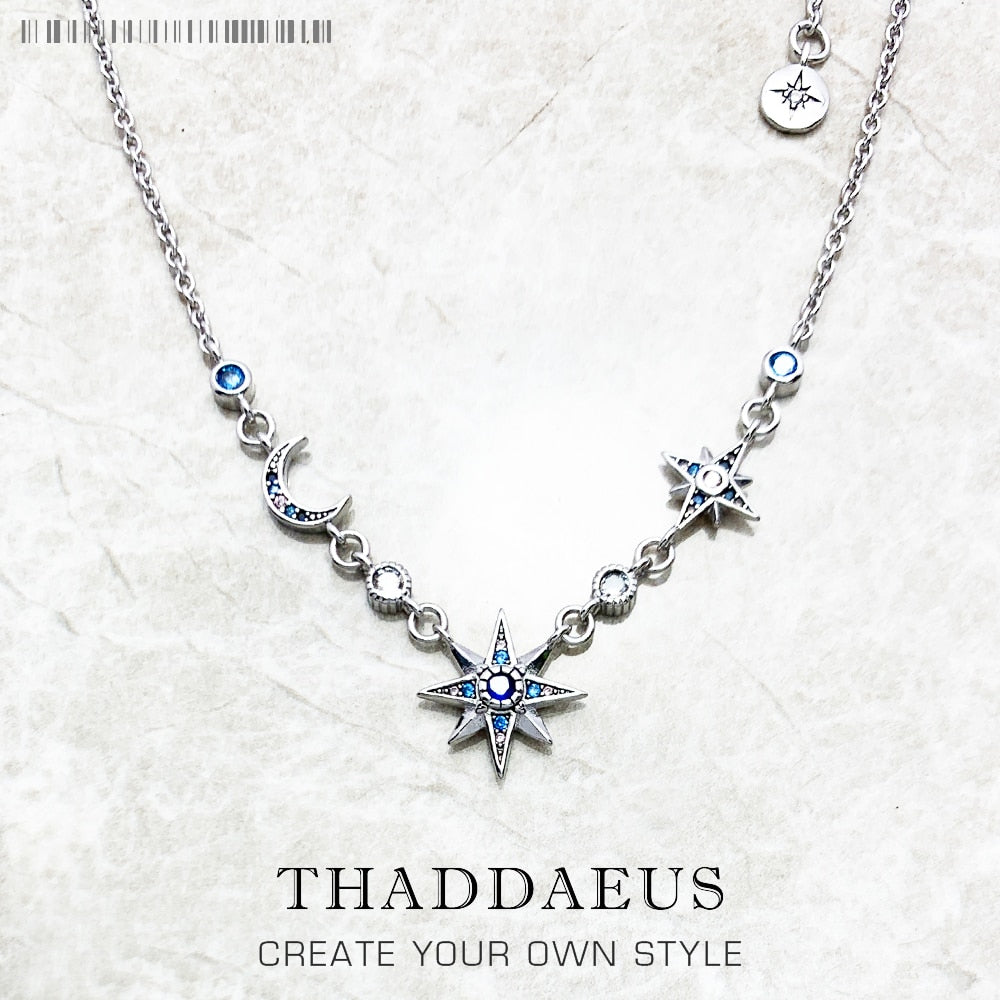 Royalty Star &amp; Moon Necklace 2023 Spring New Link Chain Fine Jewelry Europe 925 Stering Silver Bijoux Trendy Gift For Women
