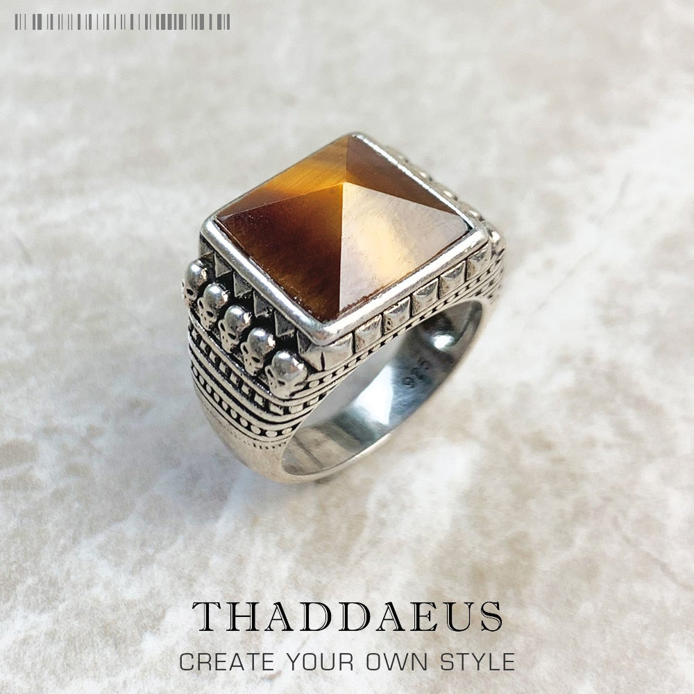 Skulls Brown Cocktail Ring,Europe Style Fine,Jewelry For Men & Women,2022 Brand New Ethnic Gift In 925 Sterling Silver