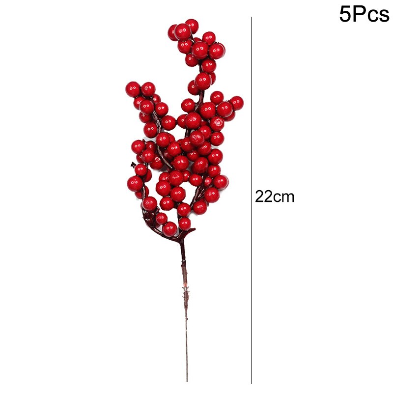 5Pcs Artificial Red Christmas Berries Pine Cone Branches For Christmas Home DIY Wreath Decorations Xmas Tree Ornaments Noel 2023