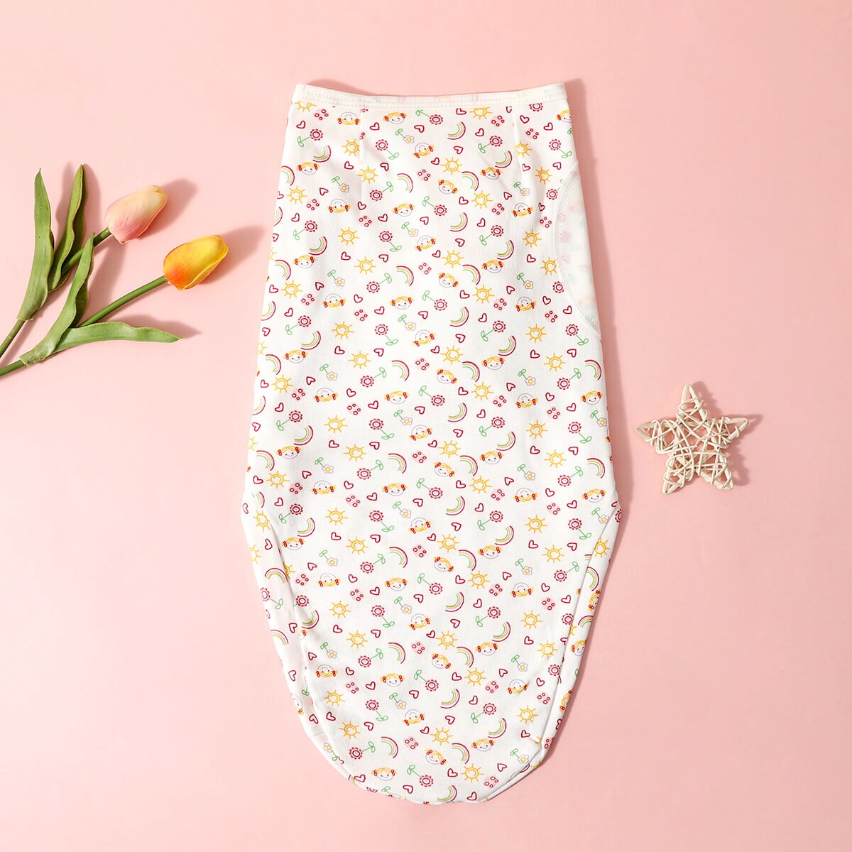 hibobi 2Pcs Cotton Soft Baby Sleeping Cartoon Printed with Bear Ears Hat Design Swaddle Bags for Newborn Infant Wrap Blanket