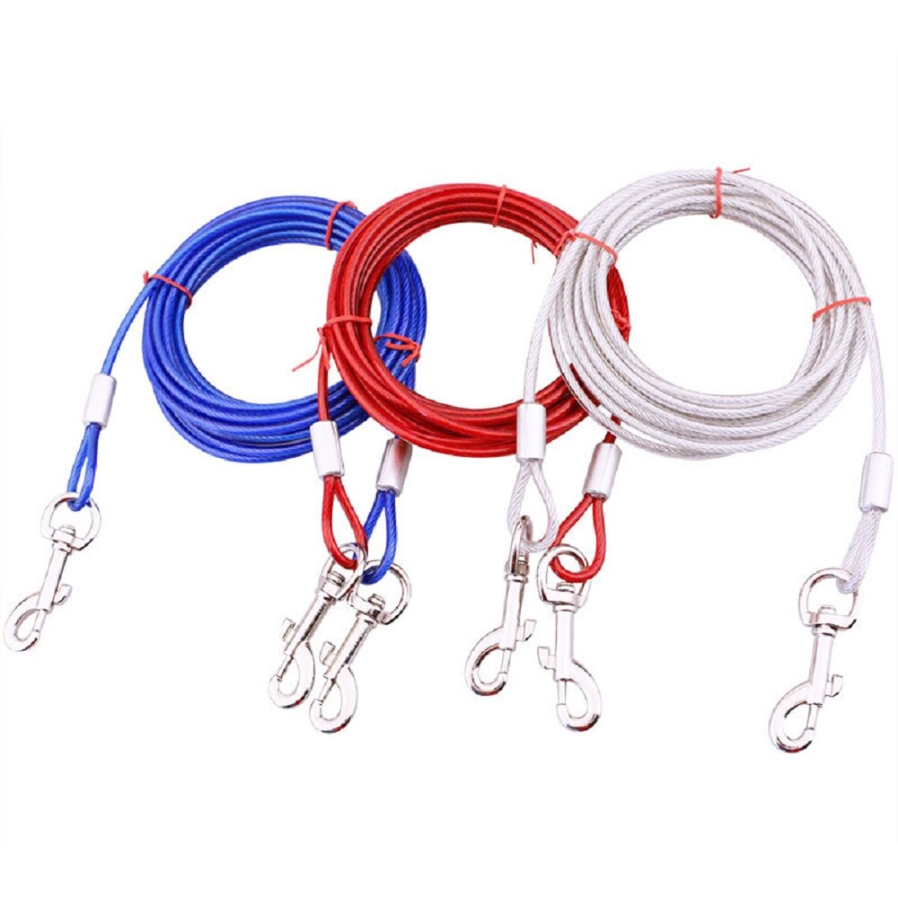 3/5/10m Double Hook Anti-Bite Steel Cable for Dogs Rope Diameter 5 mm Covered with PVC Film Rust-Resistant Trolley Tie-Out Cable - anconmall