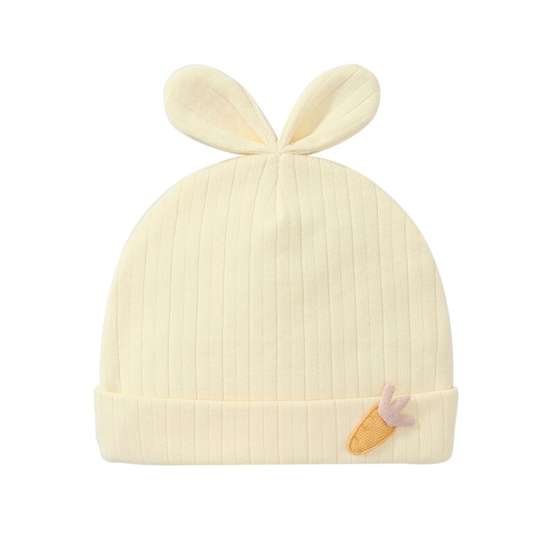 Baby Knit Beanie Hat with Bunny Ears for Boy Girl 0-3 Months Breathable Hats Infant Skull Cotton w/ Micro Stretchy