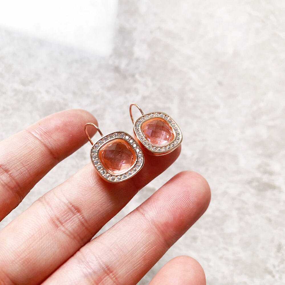 Pink Square Drop Earrings Cosmo New Europe Style Fine Jewelry For Women Romantic Gift In 925 Sterling Silver