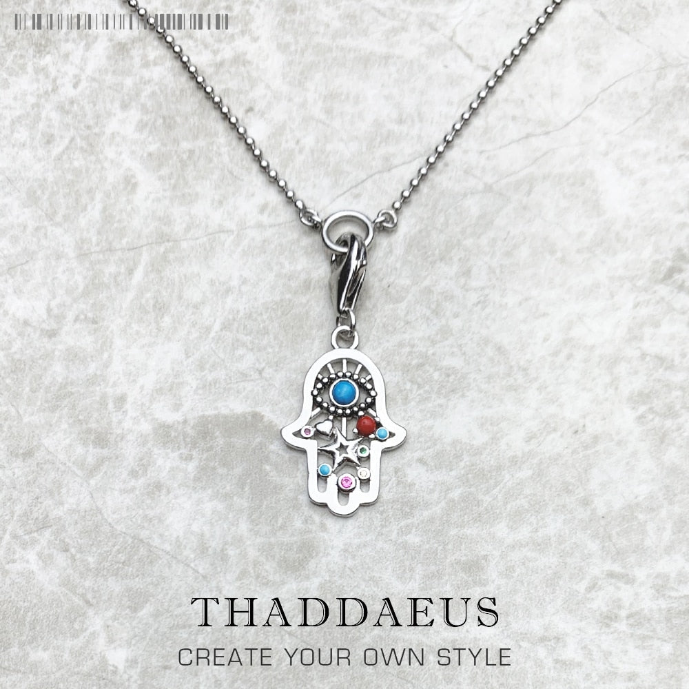 Charm Necklace Hand of Fatima Summer Brand Bohemia Fashion Jewelry Europe 925 Sterling Silver Gift For Women Men