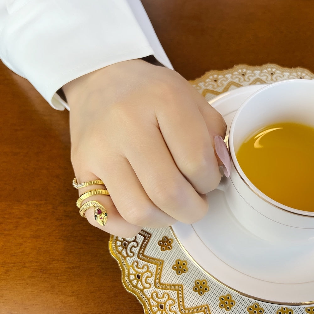 Golden Snake Ring Fine Jewerly For Women Summer Brand New Bohemia Gift In 925 Sterling Silver